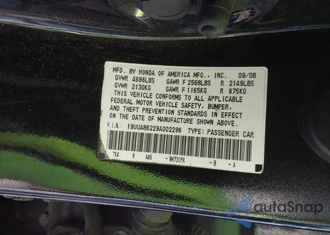 2009 Acura Tl 3.5 from USA, damaged, VIN 19UUA86229A002296
